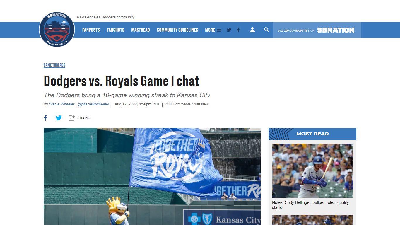 Dodgers vs. Royals Game I chat - True Blue LA